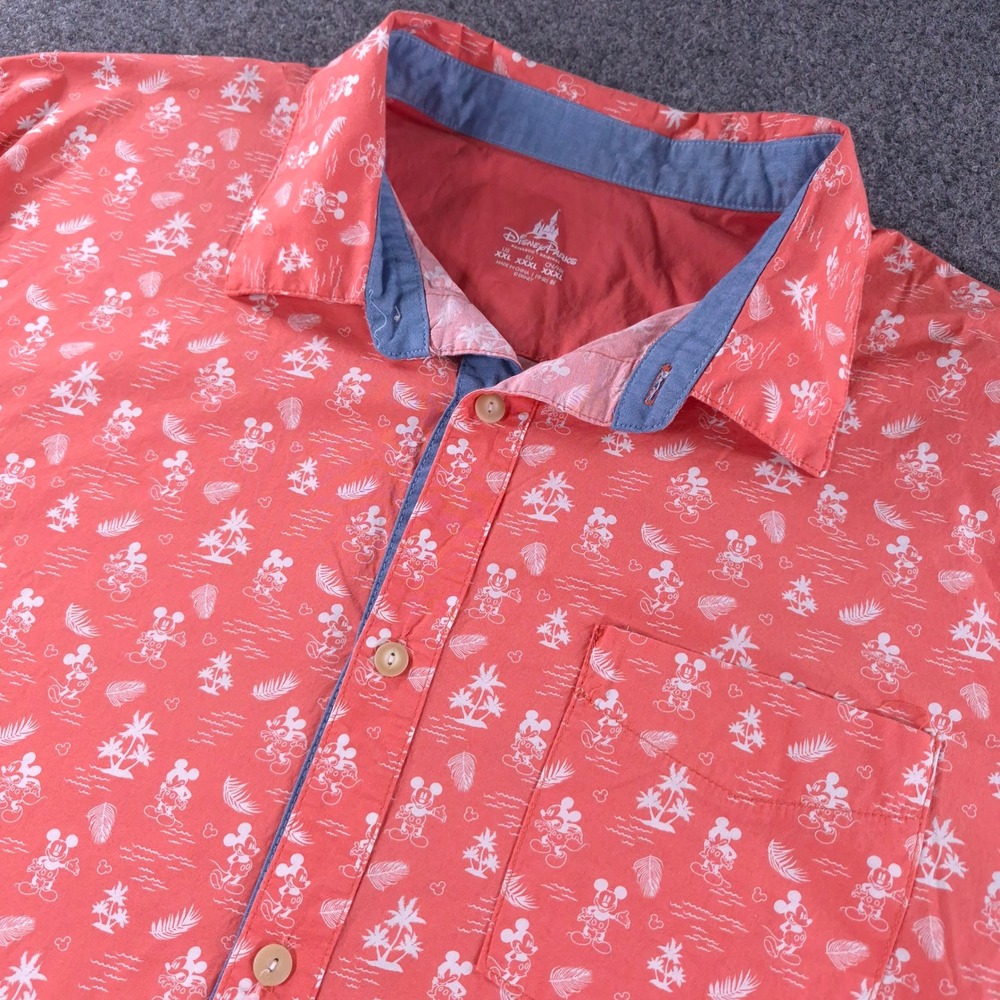 Disney Parks Mens XXL Mickey Mouse Tropical Palm Tree Button Down Shirt Coral